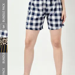 BAESD Women Pack Of 3 Checked High-Rise Regular Shorts-41