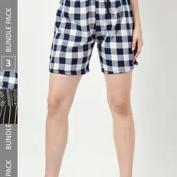 BAESD Women Pack Of 2 Checked High-Rise Cotton Shorts-24