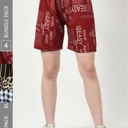 BAESD Women Pack Of 4 Printed High-Rise Regular Shorts-31