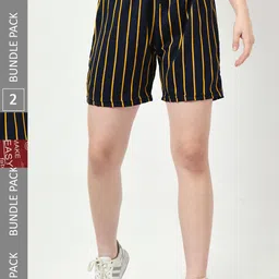 BAESD Women Pack Of 2 Striped High-Rise Regular Shorts-54