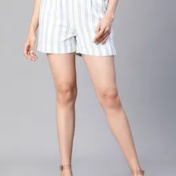Oxolloxo Women Stripe Print Elasticated Buttoned Cotton Shorts-image-62