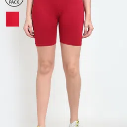 Jinfo Women Red & Maroon Pack of 2 Cycling Sports Shorts-image-27