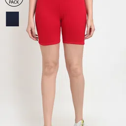 Jinfo Women Red & Navy Blue Pack of 2 Cycling Sports Shorts-7