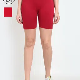 Jinfo Women Red & Maroon Pack of 2 Cycling Sports Shorts-image-71