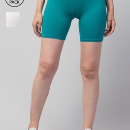 Apraa & Parma Women White & Blue Slim Fit Sports Shorts-image-5