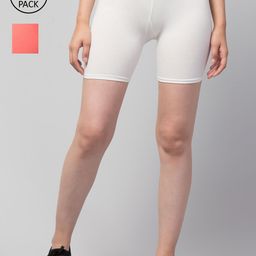 Apraa & Parma Women Pack of 2 White and Peach Cotton Cycling Sports Shorts-image-8