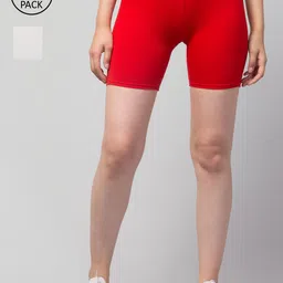 Apraa & Parma Women Pack of 2 White and Red Cotton Cycling Sports Shorts-image-9