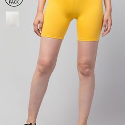 Apraa & Parma Women Pack Of 2 White & Yellow Slim Fit Outdoor Sports Shorts-image-36