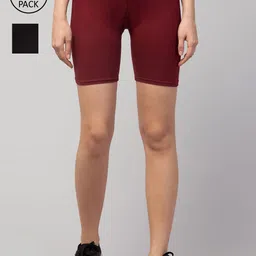 Apraa & Parma Women Maroon Slim Fit Cycling Sports set of 2 Shorts-picture-55