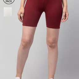 Apraa & Parma Women Maroon Pack Of 2 Pure Cotton Slim Fit Cycling Sports Shorts-image-94