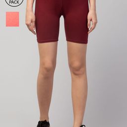 Apraa & Parma Women Maroon Slim Fit Cycling Sports Shorts set of 2-image-115