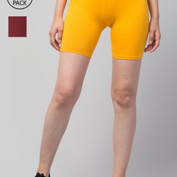 Apraa & Parma Women Pack of 2 Maroon Slim Fit Cycling Sports Cotton Shorts-image-81