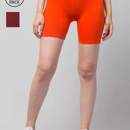 Apraa & Parma Women Maroon 2 Slim Fit Cycling Sports Pure cotton Shorts-image-70