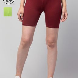 Apraa & Parma Women Maroon Cotton Pack of 2 Slim Fit Cycling Sports Shorts-image-7