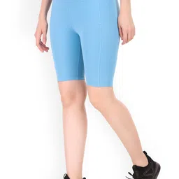 REDESIGN Women Blue Skinny Fit High-Rise Nylon Compression Running Sports Shorts-picture-18