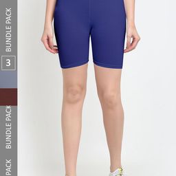 Jinfo Women Pack Of 3 Skinny Fit Cycling Sports Shorts-picture-36