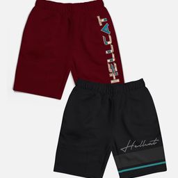 HELLCAT Boys Pack of 2 Typographic Printed Cotton Sports Shorts-13