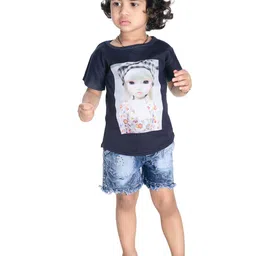 BAESD Girls Printed Round Neck Top With Denim Shorts-image-90