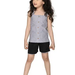 Tiny Bunnies Girls Striped Square Neck Pure Cotton Top with Shorts-image-72