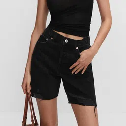 MANGO Women Distressed Loose Fit High-Rise Denim Bermuda Shorts-picture-26