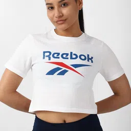 Reebok Training App Brand Logo Printed Crop Pure Cotton T-Shirt-image-69