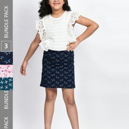 BAESD Girls Pack Of 3 Printed Cotton Straight Mini Skirts-picture-29