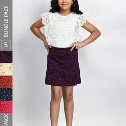 BAESD Girls Pack Of 4 Printed Cotton Straight Mini Skirts-image-76