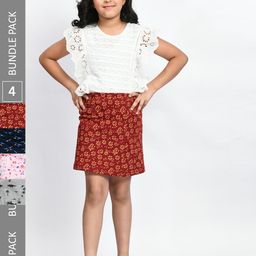 BAESD Girls Pack Of 4 Printed Cotton Straight Mini Skirts-image-95