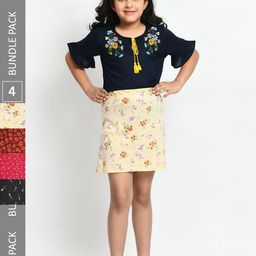 BAESD Girls Pack Of 4 Printed Cotton Straight Mini Skirts-image-93