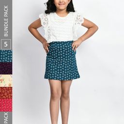 BAESD Girls Pack Of 5 Printed Cotton Straight Mini Skirts-image-93