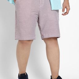 Instafab Plus Men Striped Mid Rise Cotton Seersucker Shorts-picture-36