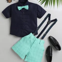 BAESD Boys Checked Silk Cotton Shirt with Shorts & Suspenders-image-91