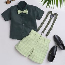 BAESD Boys Checked Silk Cotton Shirt with Shorts & Suspenders-image-37