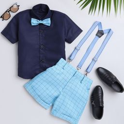 BAESD Boys Checked Shirt With Trousers Bow & Suspenders-19