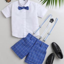 BAESD Boys Checked Short Sleeves Shirt With Shorts Bow & Suspenders-image-58
