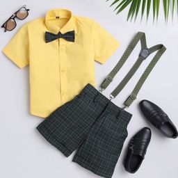 BAESD Boys Checked Silk Cotton Shirt with Shorts & Suspenders-45