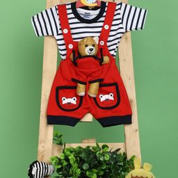 V-Mart Infants Graphic Embroidered Pure Cotton Dungaree With Striped T-shirt-image-75