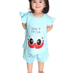 BAESD Conversational Printed Flutter Sleeves Pure Cotton Top With Shorts image 1