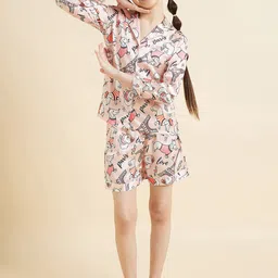 Cherry & Jerry Girls Printed Satin Night Suit-image-38
