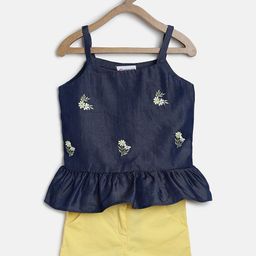 Peppermint Girls Blue & Yellow Embroidered Top with Shorts-image-43