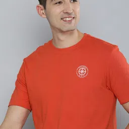 HERE&NOW Men Coral Red Pure Cotton T-shirt-image-59