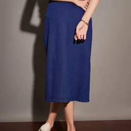 SASSAFRAS Front Button A-Line Denim Skirt image 3