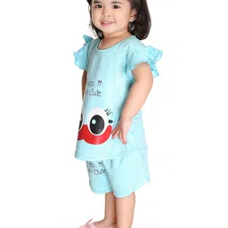 BAESD Conversational Printed Flutter Sleeves Pure Cotton Top With Shorts image 3