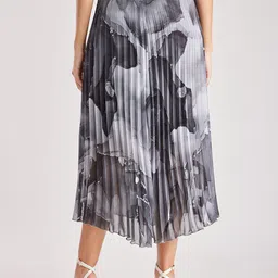 FableStreet Abstract Printed Accordion Pleats Flared Midi Skirt image 3
