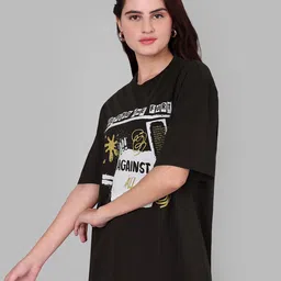 The Roadster Lifestyle Co Graphic Printed Drop-Shoulder Sleeves Oversized-Fit Tshirt-image-84