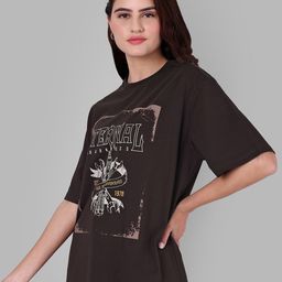 The Roadster Lifestyle Co Brown Graphic Printed Cotton Oversized-Fit Tshirt-image-75