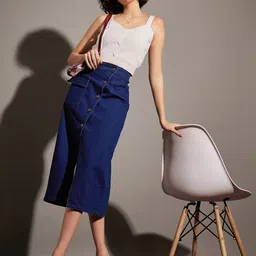 SASSAFRAS Front Button A-Line Denim Skirt image 4