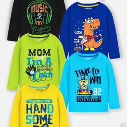 YK X Trampoline Boys Pack Of 5 Graphic Printed Round Neck T-shirts-image-43