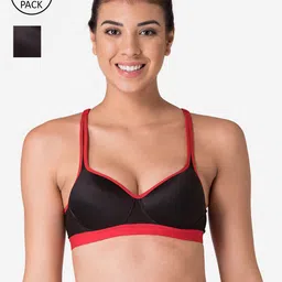 KOMLI Black & Red Pack of 2 Workout Bra Lightly Padded-67
