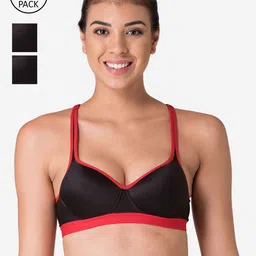 KOMLI Pack of 3 Black & Red Lightly Padded Workout Bras-image-47